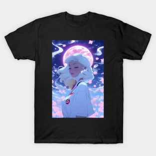 Beautiful anime nurse with pink moon moon lover aesthetic T-Shirt